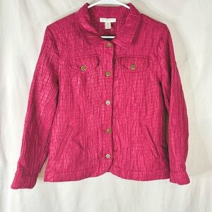 Christopher & Banks Woman’s Fuchsia Crinkle Button-Front Jacket — Size Medium